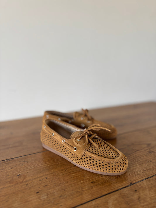 Boat Loafer Perforated Suede Cognac - POSA