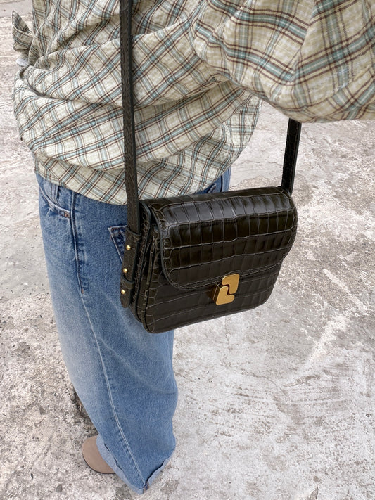 Sac Bellissima Mini Vert Olive Croco - SOEUR PARIS