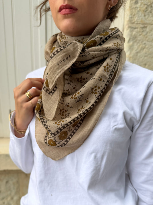 Foulard classique en laine Beige/Kaki - SOEUR PARIS