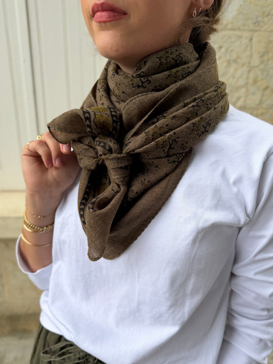 Foulard classique en laine Taupe chiné/Kaki - SOEUR PARIS
